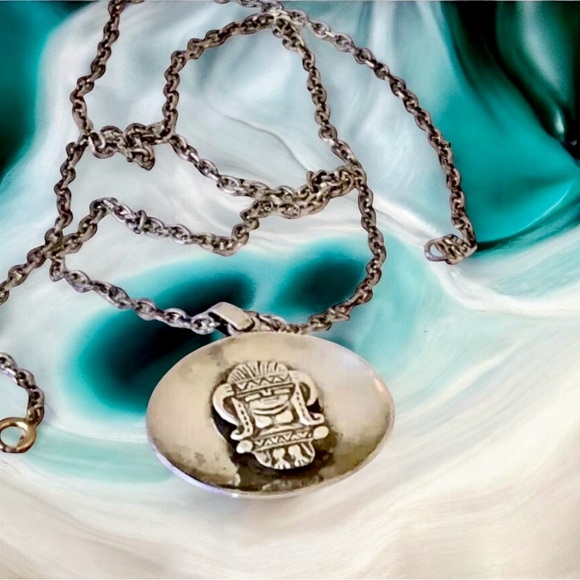 Sterling Silver 900 Mayan Diety Pendant with 1/20 Gold Filled Chain - Picture 2 of 14